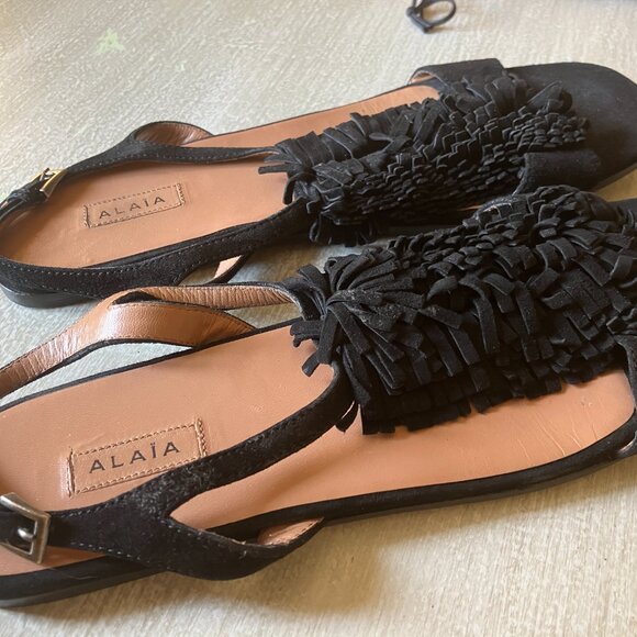 Alaia Paris Suede Flat Sandals with Fringe Top Made in Italy Size 39 1/2 - Picture 7 of 9